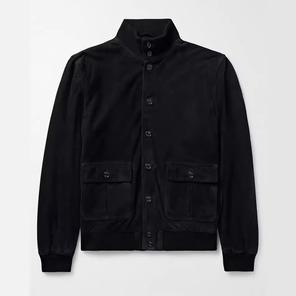 Herren stylische Suede-Jacke mit Knopfleiste Drune