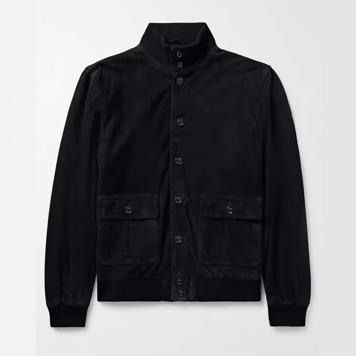 Herren stylische Suede-Jacke mit Knopfleiste Drune