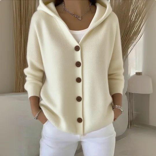 Damen Kapuzenstrickjacke mit Praktischen Knopfdetails und Lässigem Schnitt Drune