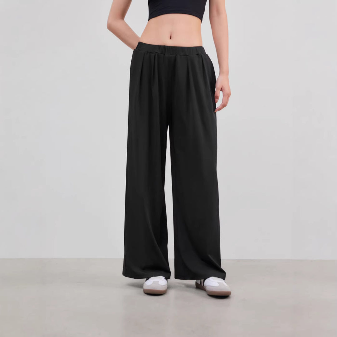 Damen weite Palazzo-Hose mit eleganten Falten und elastischem Bund Drune