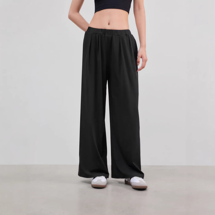 Damen weite Palazzo-Hose mit eleganten Falten und elastischem Bund Drune