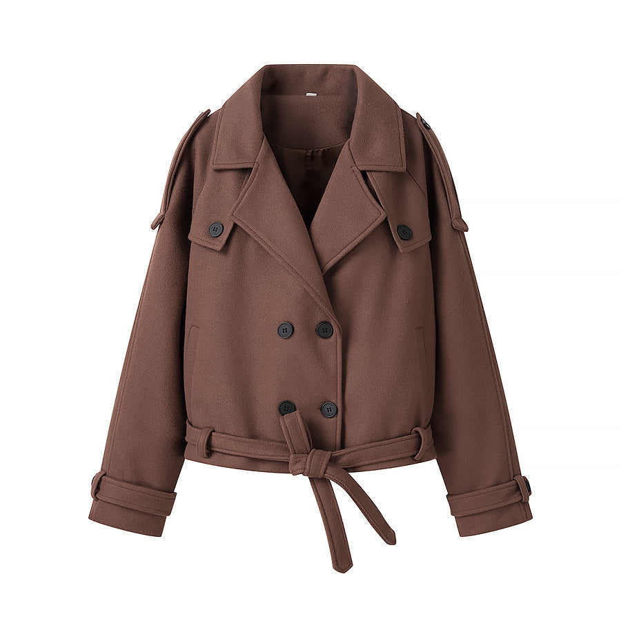 Damen modische Kurztrenchjacke mit Taillengürtel Drune