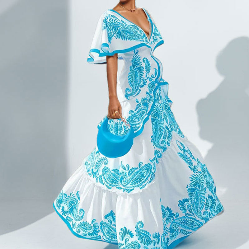 Damen Maxikleid mit verspieltem Rüschenrock und floralem Design Drune