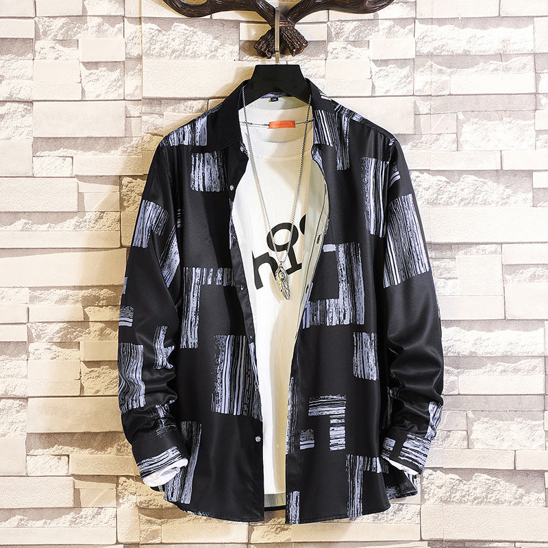 Herren nan langärmliges Hemd mit offenem Reverskragen, kontrastivem Blumenprint und lässiger Regular-Fit Silhouette Drune