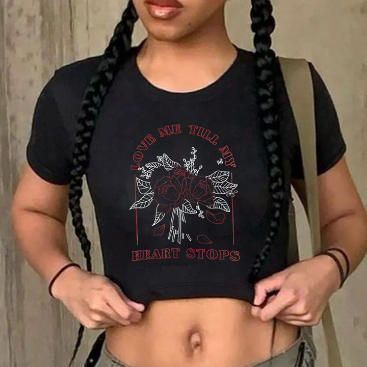 Damen Crop-T-Shirt mit auffälligem Statement-Print Drune