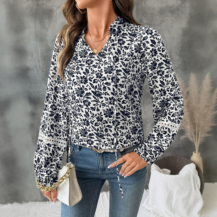 Damen florale Bluse mit langen Ärmeln Drune