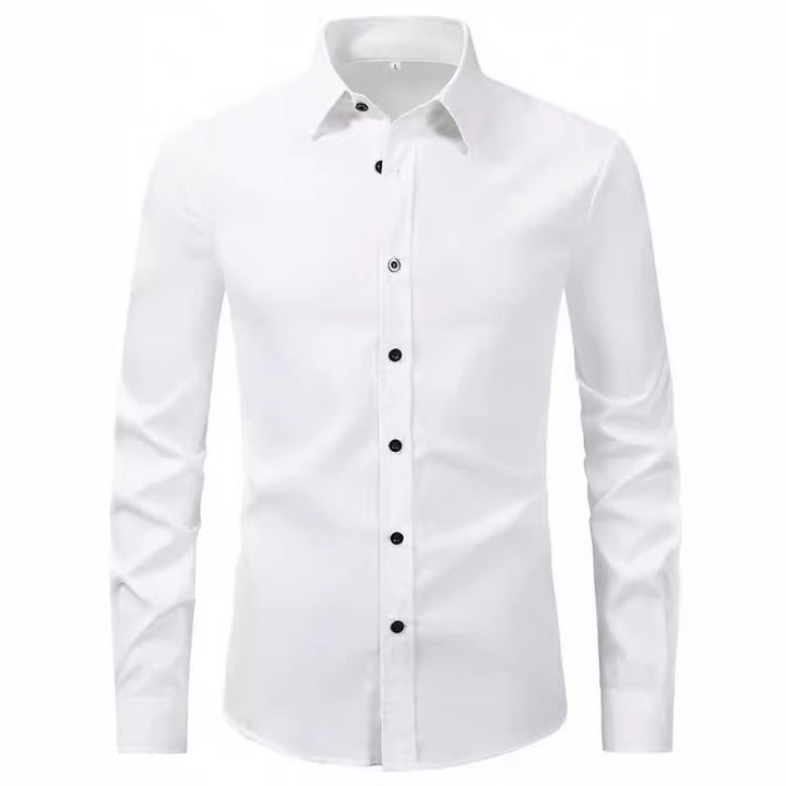 Herren elegantes Langarmhemd aus hochwertiger Baumwolle mit modernem Kragen Drune