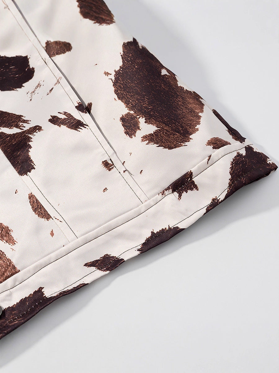 Damen lässige Jeansjacke im modernen Cow-Print-Design Drune