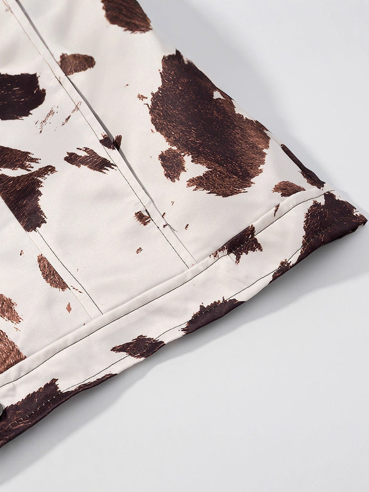 Damen lässige Jeansjacke im modernen Cow-Print-Design Drune