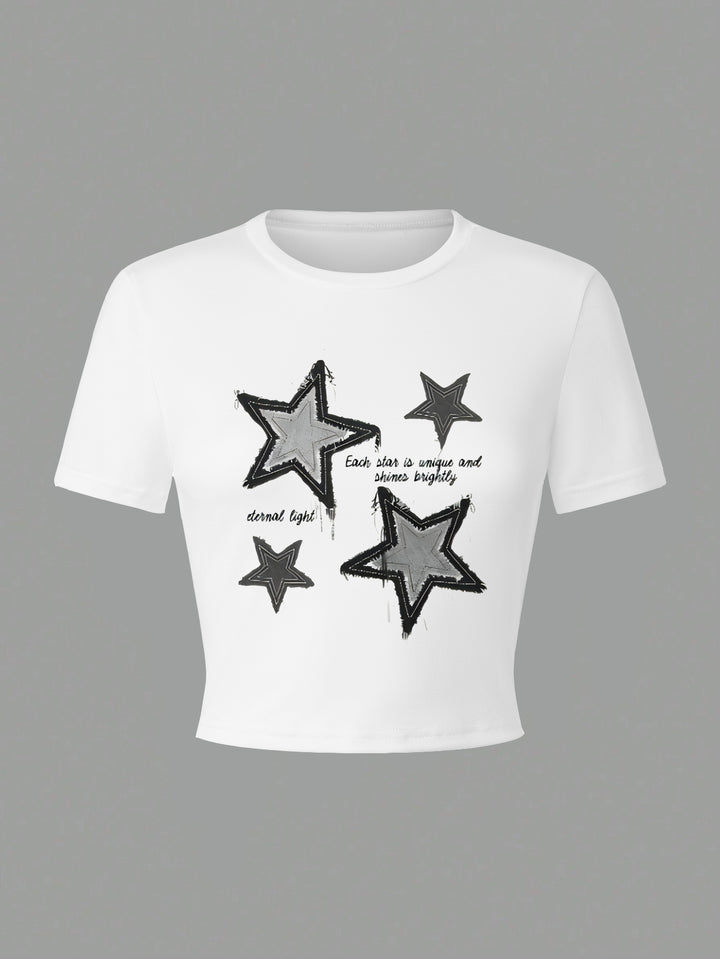 Damen Crop-T-Shirt mit kreativem Telefon-Design Drune