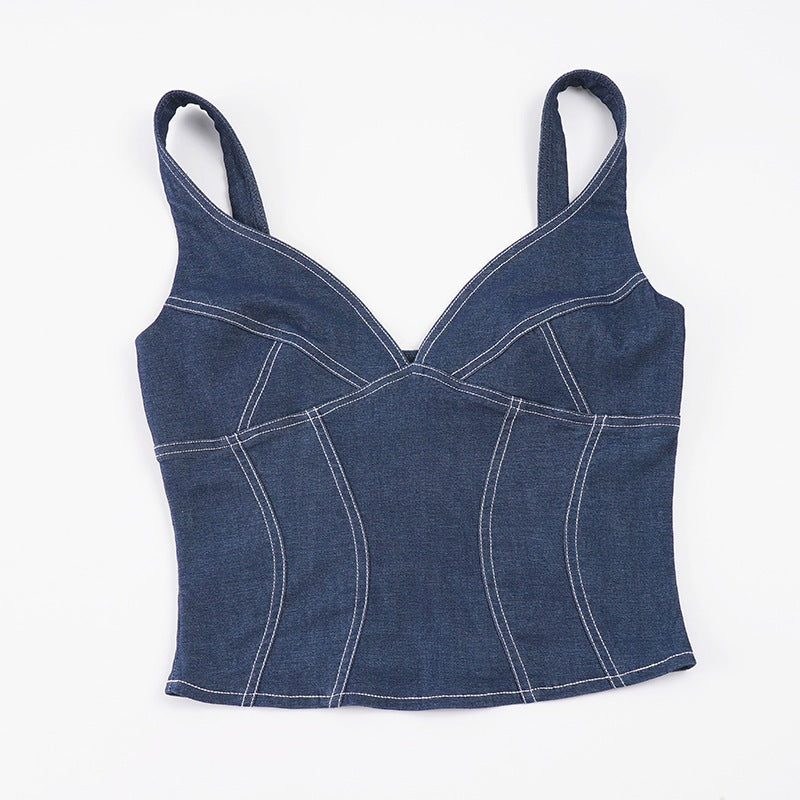 Damen Denim Crop-Top mit modischem Schnitt und verstellbaren Trägern Drune