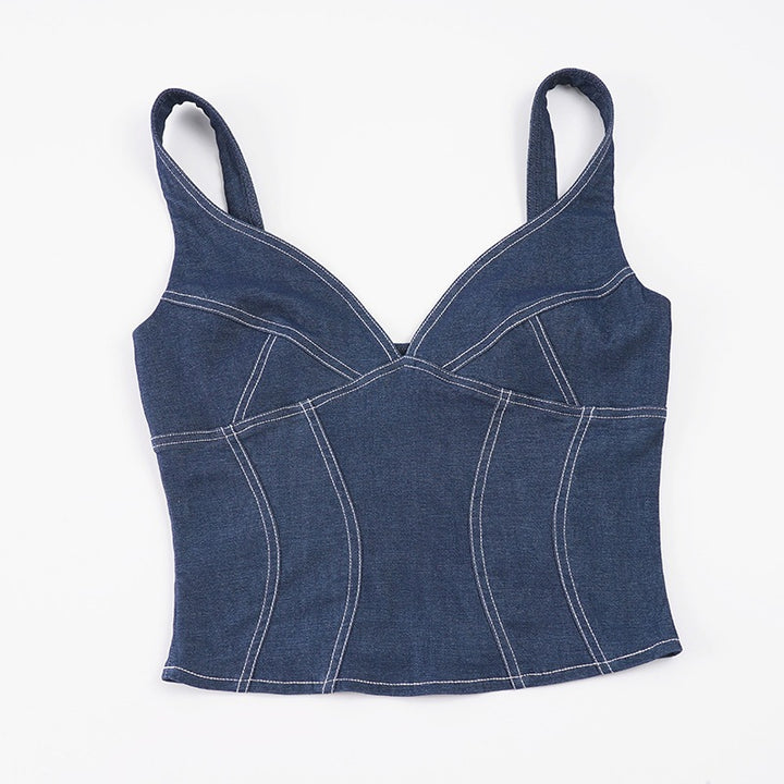 Damen Denim Crop-Top mit modischem Schnitt und verstellbaren Trägern Drune