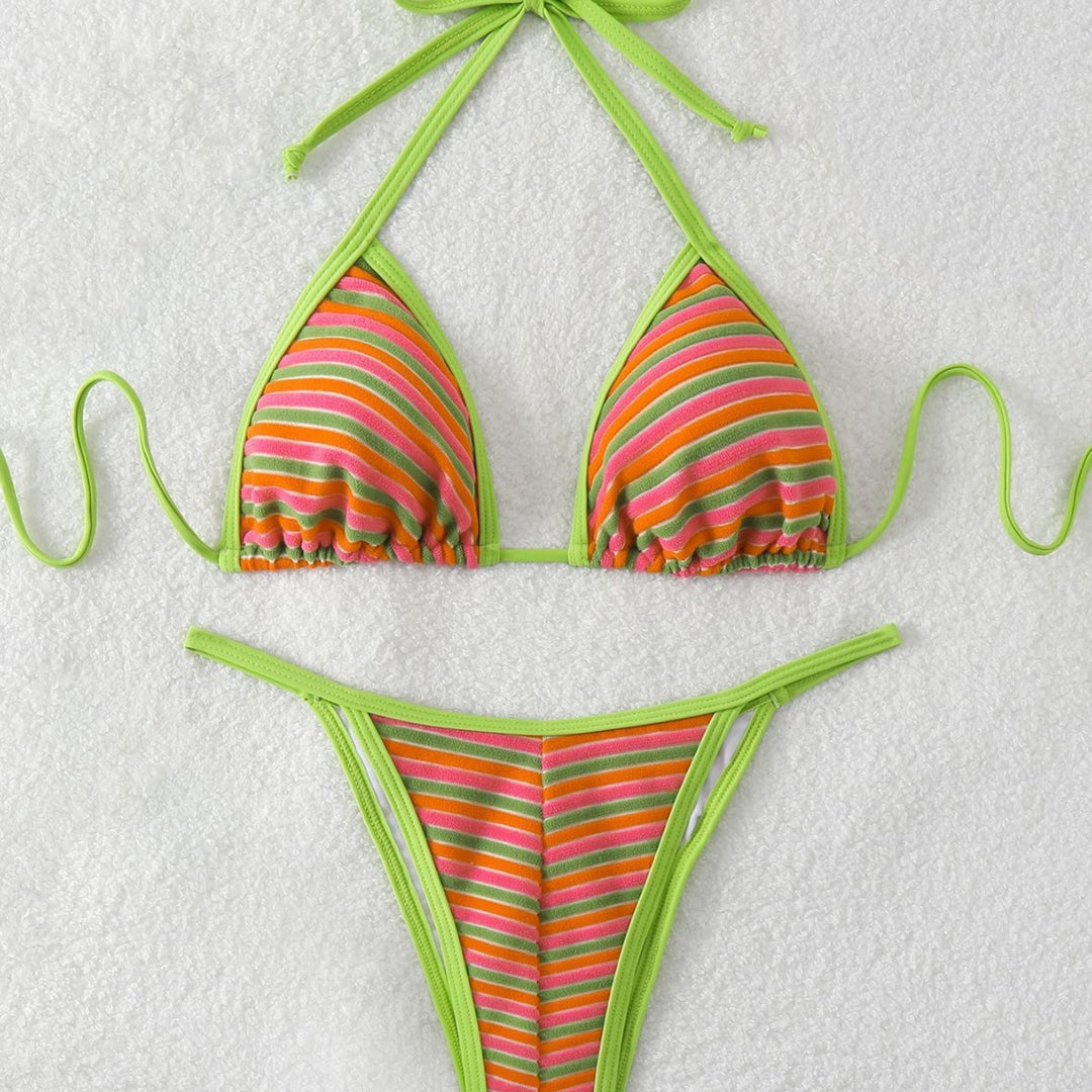 Damen Triangel-Bikini mit leuchtend bunten Streifen Drune