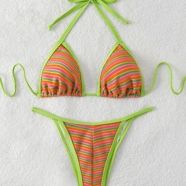 Damen Triangel-Bikini mit leuchtend bunten Streifen Drune