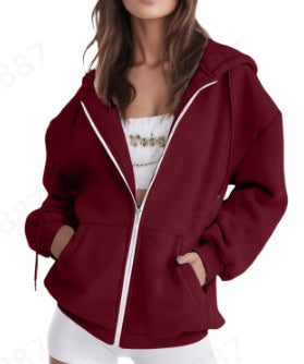 Damen nan oversized Zip-Kapuzenjacke mit kontrastierendem Reißverschluss, doppellagiger Kapuze und Kängurutasche Drune