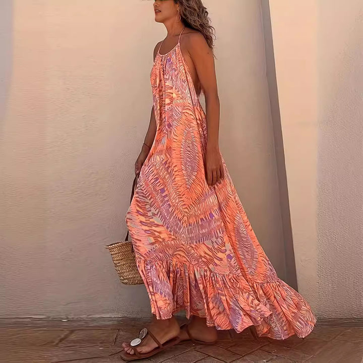 Damen Maxi Sommerkleid mit Rüschen Drune