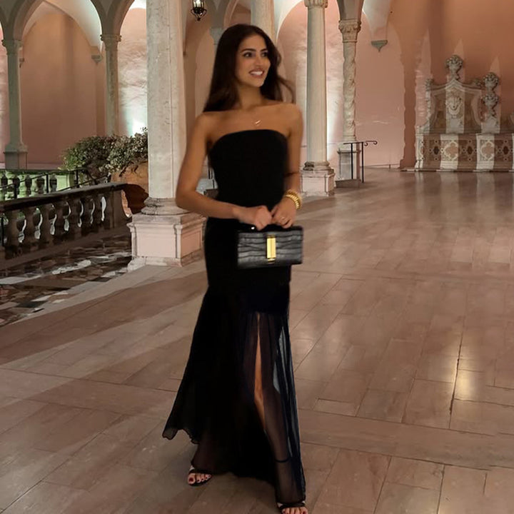 Damen Maxi-Kleid mit schickem Tüllsaum und figurbetonter Silhouette Drune