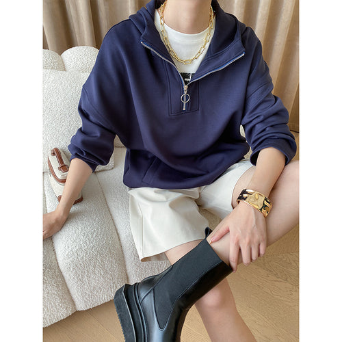 Damen lässiger Pulli mit hohem Kragen und Reißverschluss Drune