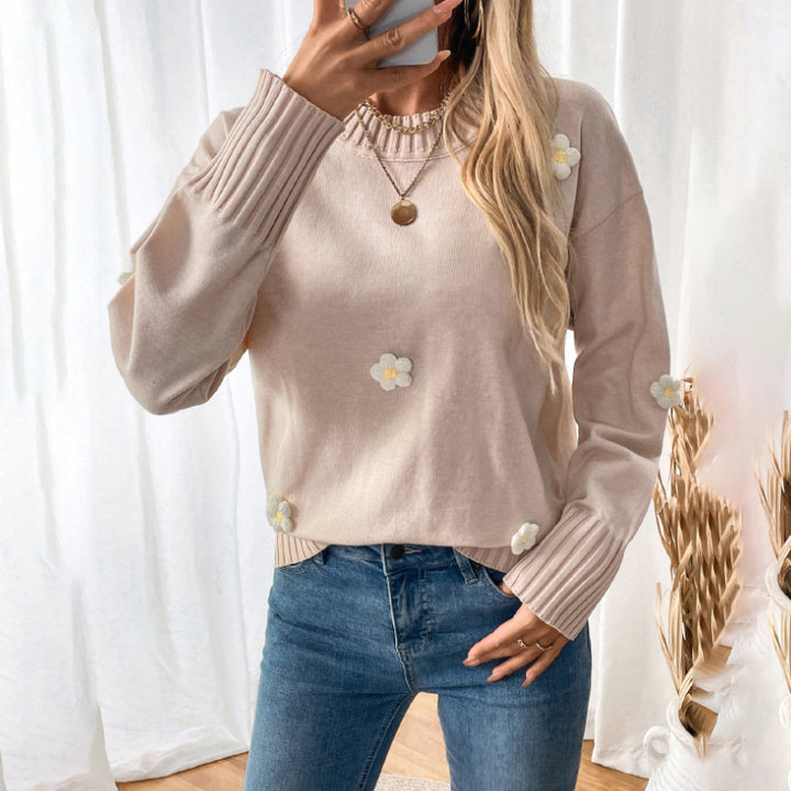 Damen lässiger Pullover mit floralem Applikationsdesign und strukturiertem Saum Drune