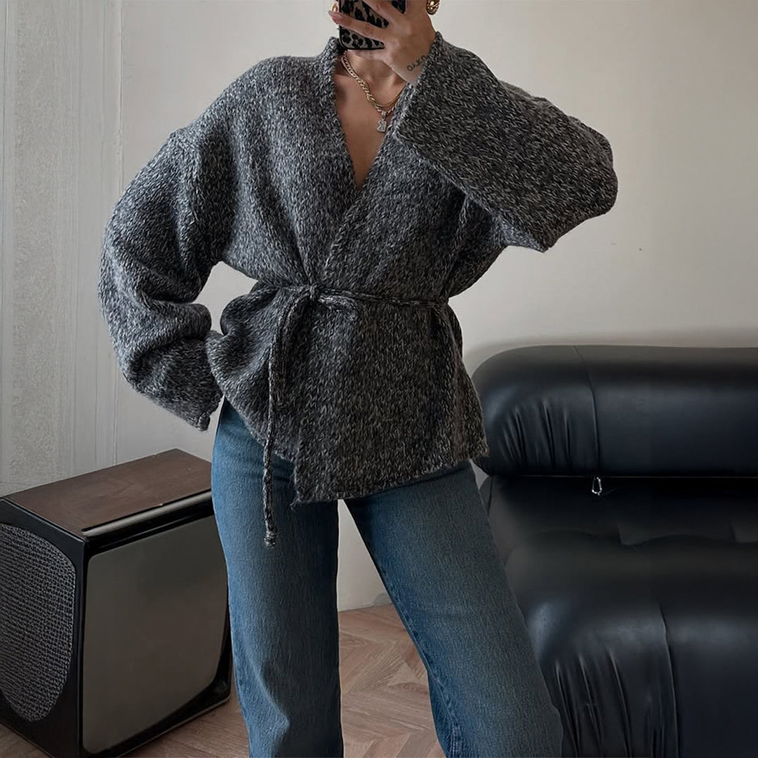 Damen nan oversize Bouclé-Strickjacke mit Taillengürtel und Kimonoärmeln Drune