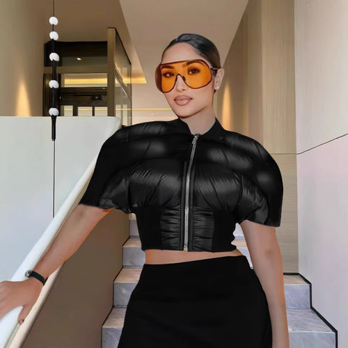 Damen modische cropped Jacke mit voluminösen Puffärmeln Drune