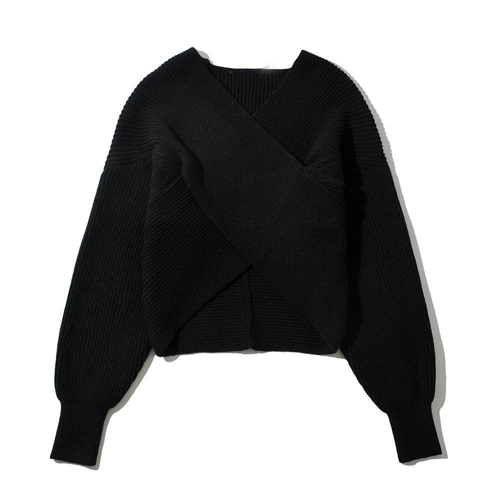 Damen cropped Wickelpullover aus strukturiertem Material Drune