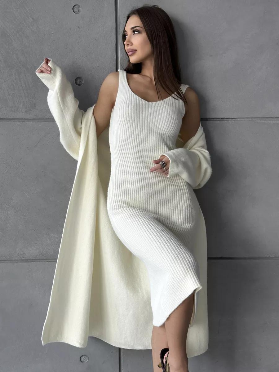 Damen Strickkleid mit V-Ausschnitt und langem, lässigem Schnitt Drune