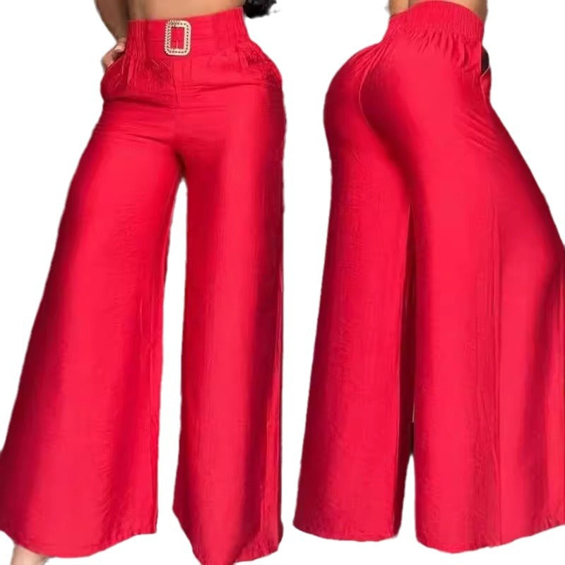 Damen Weit geschnittene Palazzo-Hose mit dekorativem Taillenbund Drune