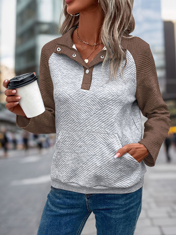 Damen modischer Stehkragen-Pullover mit strukturierter Oberfläche Drune