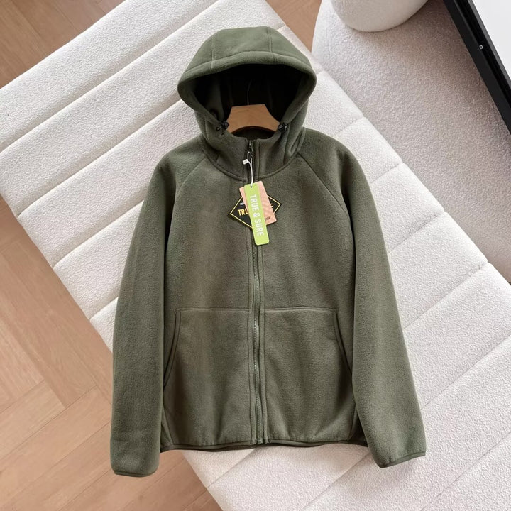 Damen warme und gemütliche Fleecejacke mit Kapuze Drune