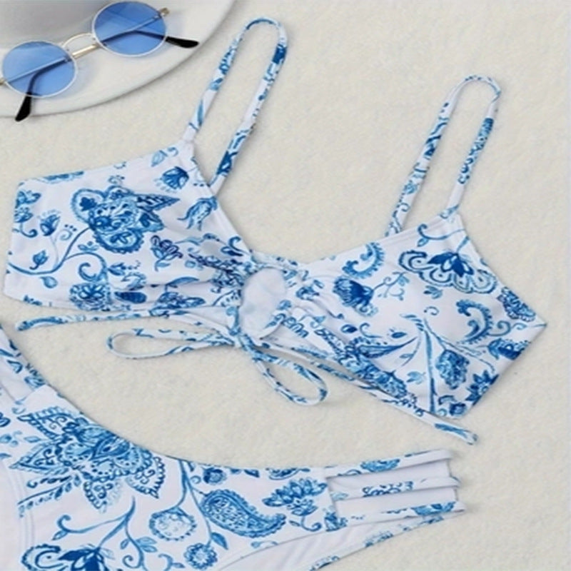 Damen Triangel-Bikini mit verspieltem Blumendruck Drune