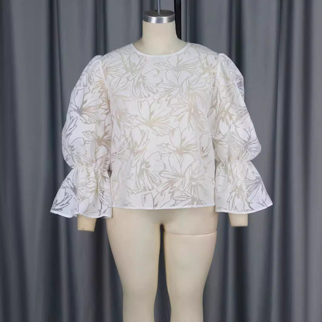 Damen Elegante Bluse mit voluminösen Ärmeln und floralem Muster Drune