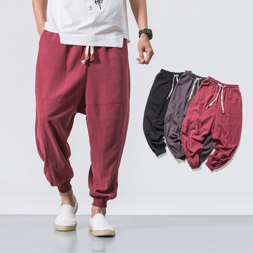 Herren nan relaxed Fit Leinen-Jogger mit Tunnelzug, eingesetzten Knieteilen und elastischen Bündchen Drune