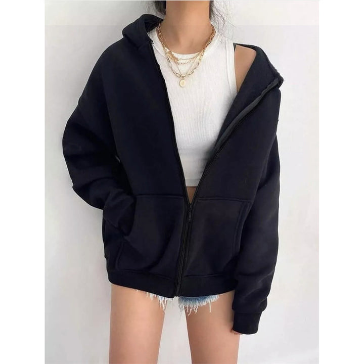 Damen nan oversized Kapuzenjacke mit Reißverschluss und Kängurutaschen Drune