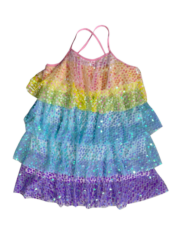 Damen luftiges Sommerkleid mit buntem Paillettenmuster Drune