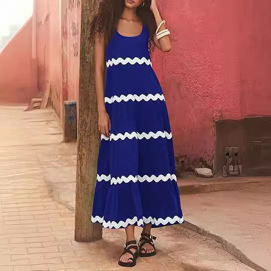 Damen Maxikleid mit wellenförmigen Rüschen und lässigem Schnitt Drune