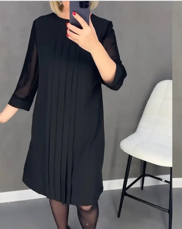 Damen Maxikleid mit elegantem Faltenwurf und transparenten Ärmeln Drune