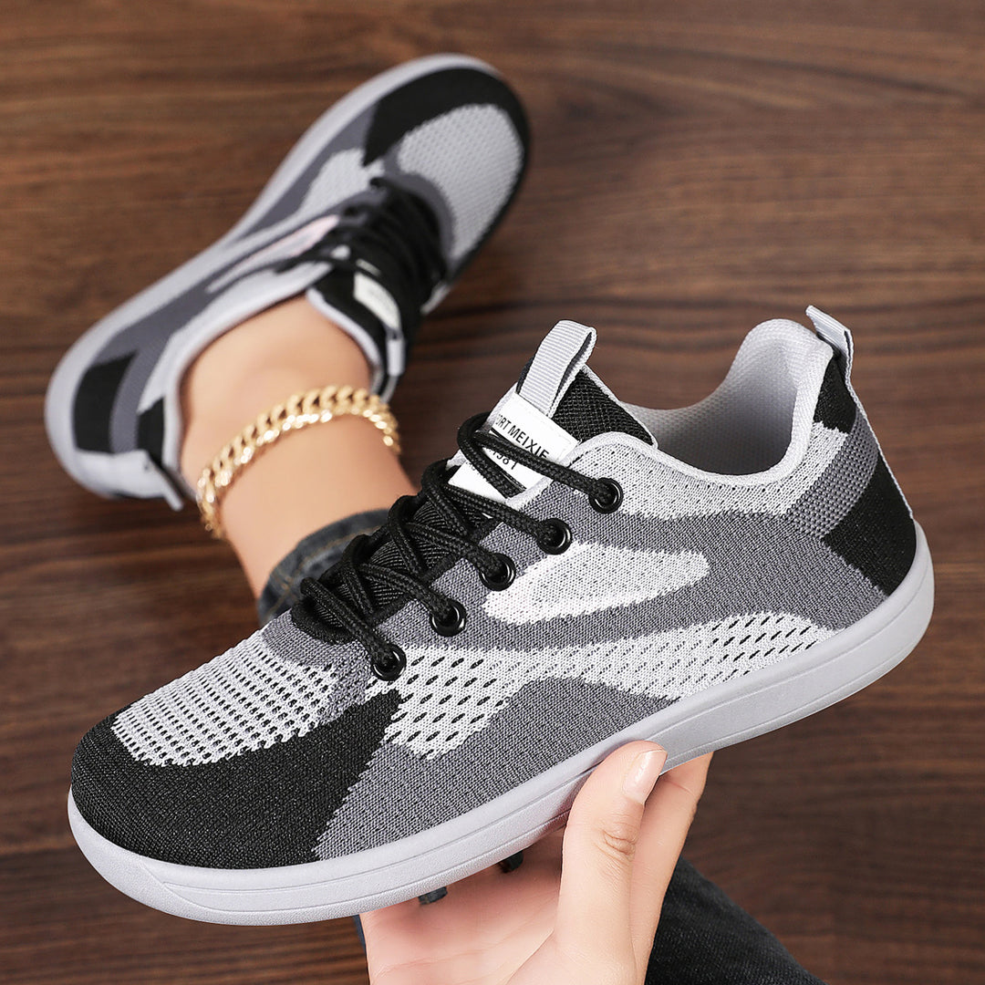 Damen nan leichter atmungsaktiver Strick-Freizeitsneaker mit elastischer Schnürung und stoßdämpfender EVA-Zwischensohle Drune