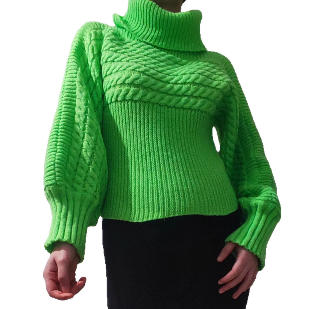 Damen Grobstrickpullover mit weitem Rollkragen und voluminösen Ärmeln Drune