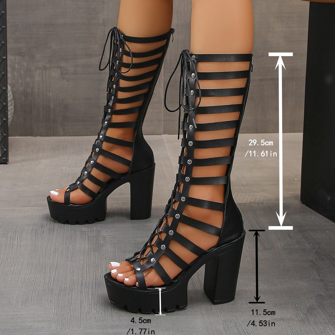 Damen High-Heel Overkneestiefel mit verstellbaren Riemen Drune