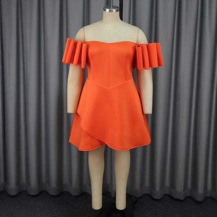 Damen Off-Shoulder Kleid mit Volantärmeln und asymmetrischem Saum Drune