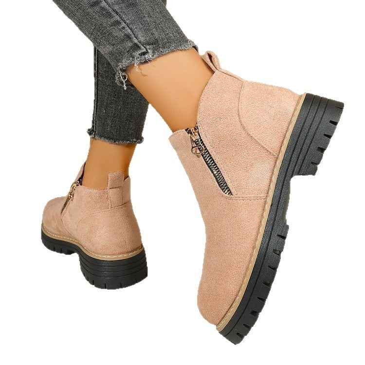 Damen nan Wildlederoptik-Ankleboots mit seitlichem Reißverschluss, Pull-Tab und profilierter Traktorsohle Drune
