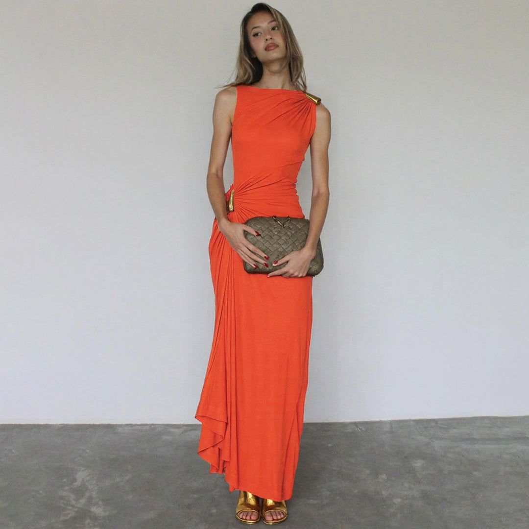 Damen Maxikleid mit raffiniertem Wickeldetail und figurbetontem Schnitt Drune