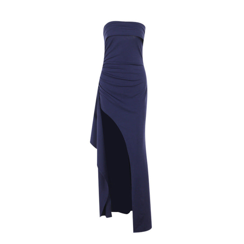 Damen elegantes Maxi-Kleid mit schulterfreiem Design und asymmetrischem Schlitz Drune