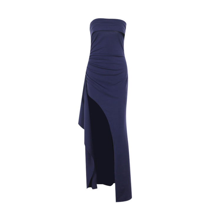 Damen elegantes Maxi-Kleid mit schulterfreiem Design und asymmetrischem Schlitz Drune
