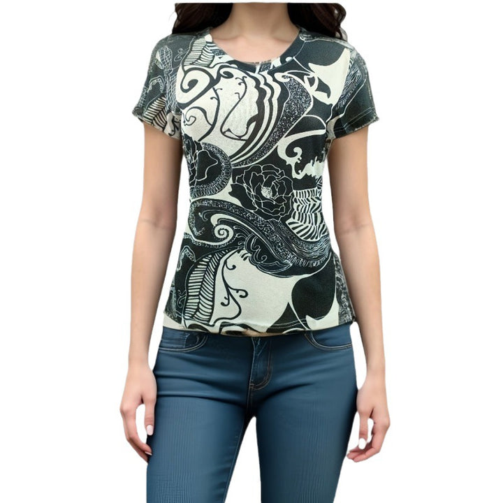 Damen T-Shirt mit kreativem Lippenmotiv und lässigem Schnitt Drune