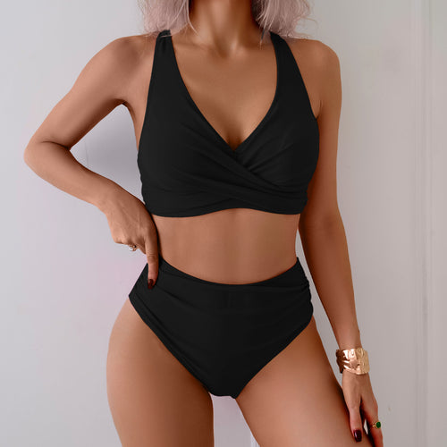 Damen Hoch tailliertes Bikini-Set mit elegantem Wickel-Design Drune