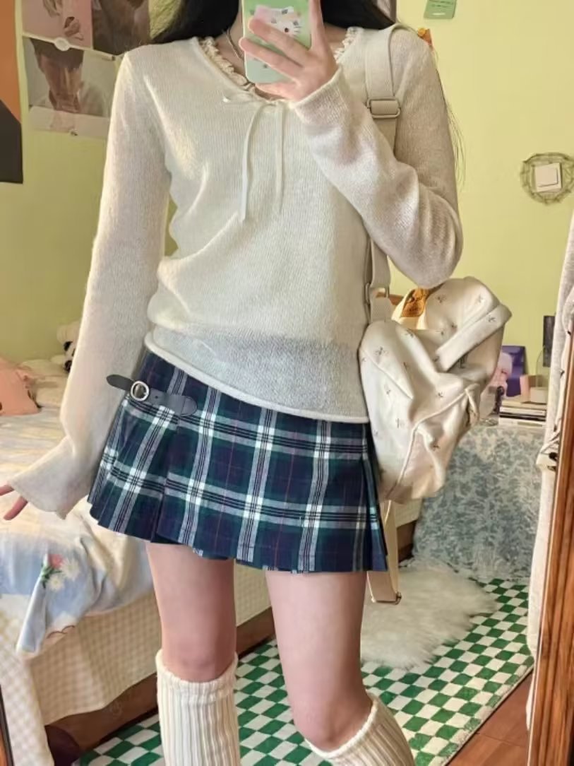 Damen Strickpullover mit Kragen und Rüschendetails Drune