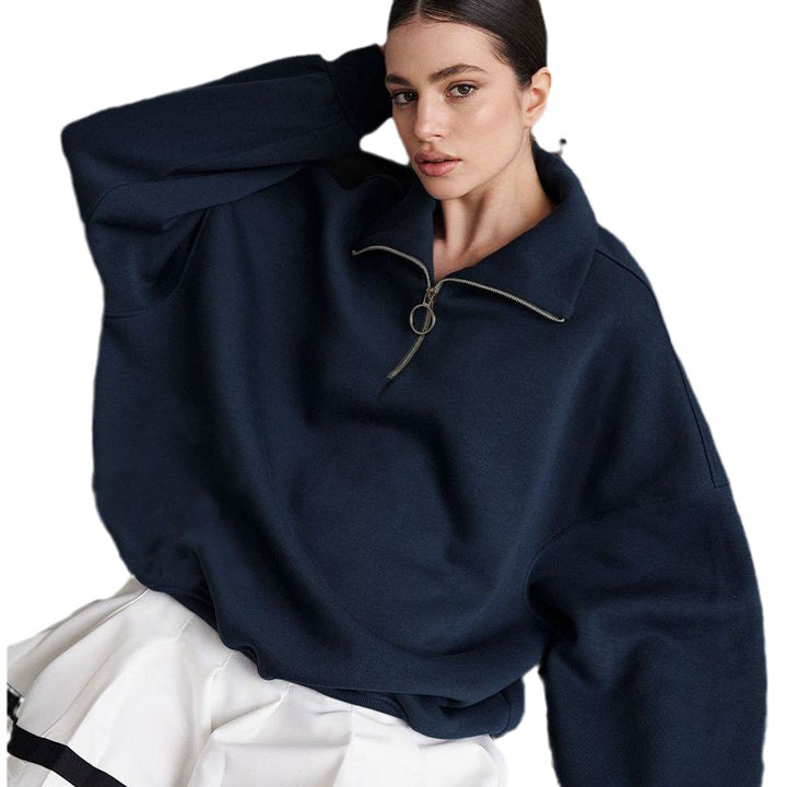 Damen modischer Oversized-Fleece-Pullover mit hohem Kragen Drune