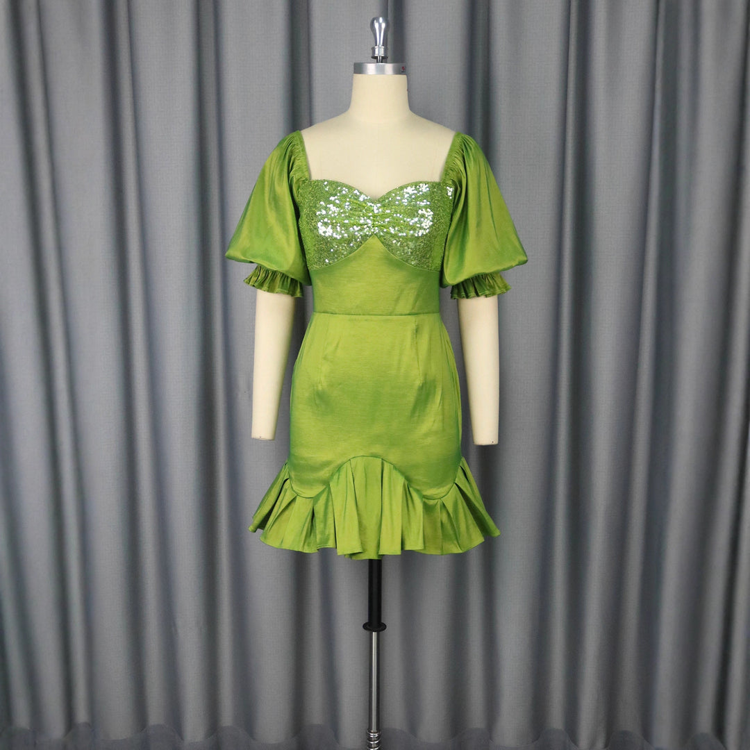 Damen Festliches Kleid mit glitzerndem Bustier und voluminösen Ärmeln Drune